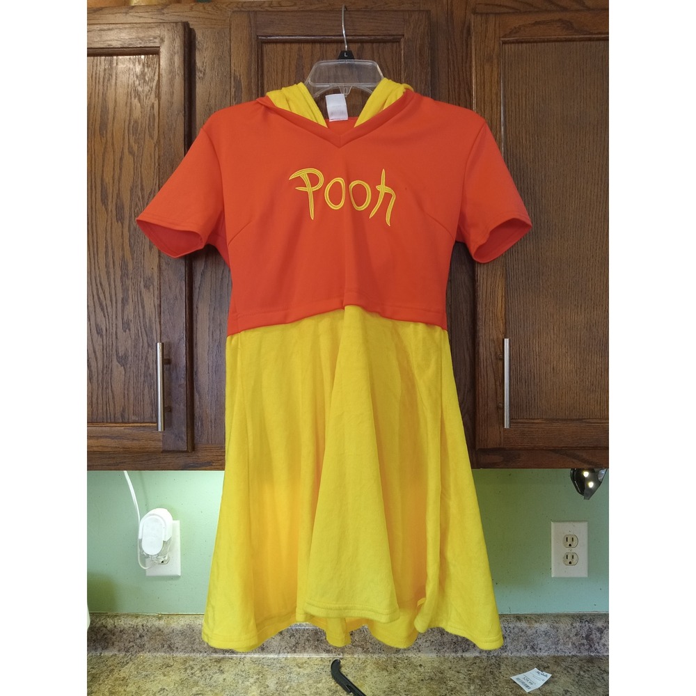 Disney Winnie the Pooh Hooded Costume Dress Red Yellow Short Sleeve Small